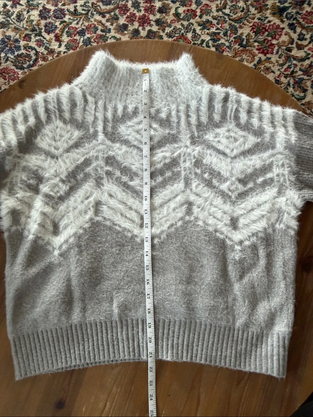 Alya Soft Gray & White Mohair Blend Cowl-Neck Sweater